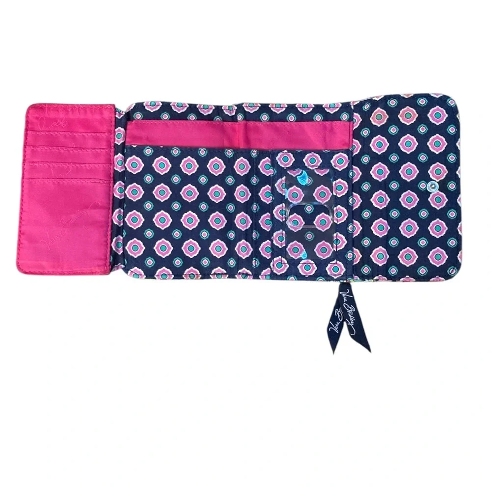 GUC Vera Bradley blue,pink flower wallet w/ID/CC holder w/sm pink shopping bag